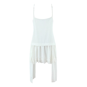 Elegant white camisole dress with spaghetti straps and irregular lace trim hem details