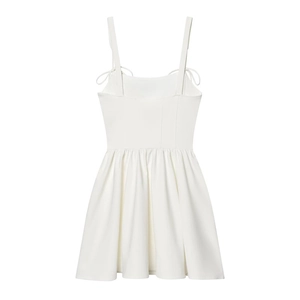 Abito corto bianco stile corsetto senza maniche con spalline sottili e gonna a pieghe