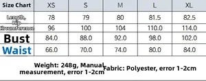 Size chart for women's sexy bodycon dress showing measurements from XS to XL in detail