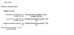 Size chart for slim fit slit dress showing bust, waist and length measurements in cm
