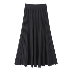 Schwarzer Strick-Plissee-Rock für Damen mit elastischer Taille und eleganter A-Linien-Form