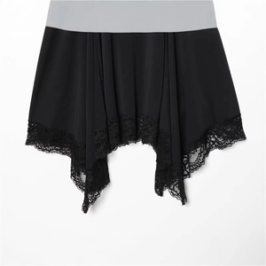 Women's black layered lace skirt extender with elastic waistband and floral embroidery