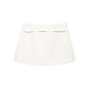 Elegant white A-line skirt with wide waistband and back pocket detail, minimalist design