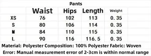 Tableau des tailles détaillé pour pantalon plissé uni avec mesures de XS à L