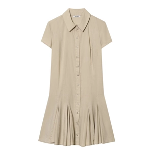 Women Casual Khaki Short Sleeve Shirt Dress Single Breasted Pleated Mini Dress Solid Color Elegant Fashion Lady Summer Outfits