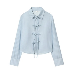 Women's light blue striped poplin shirt with bow ties and a relaxed fit design