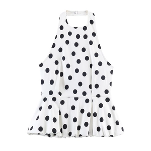 Haut Halter Sexy à Pois pour Femmes Dos Nu Sans Manches Ourlet à Volants Blouse en Polyester pour Fête Vacances Été Printemps