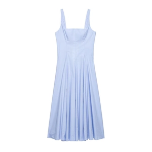 Abito Midi da Donna Sexy con Scollo Quadrato Senza Maniche Elegante a Linea A Orlo Largo Tinta Unita per Vacanze Estive Festa