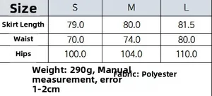 Guide des tailles pour robe à paillettes avec mesures de longueur, taille et hanches