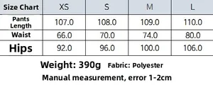 Tabella delle taglie dettagliata per completo donna maglia scollo a V e pantaloni