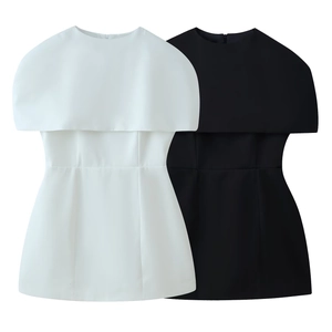 Abito Mini Moderno Minimalista con Giuntura a Mantella Girocollo Vestibilità Aderente Linea A con Cerniera Posteriore per Donna Festa Casual