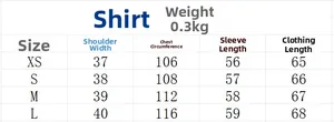 Detailed size chart for stand collar long sleeve shirt showing XS to L measurements