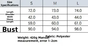 Size guide table for slim fit lace blazer showing length, shoulder, and chest measurements