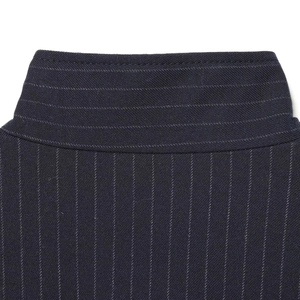 Vertical striped navy blue bomber jacket for women featuring a stylish stand collar design