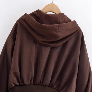 Women's dark brown oversized cropped hoodie with drop shoulders and ribbed hem detail
