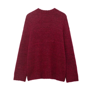 Close-up of wine red oversized knit cardigan showing detailed texture and ribbed cuffs