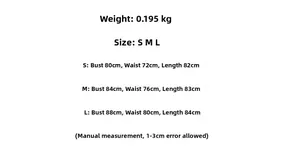 Size chart for lace print dress showing weight and S/M/L measurements in cm