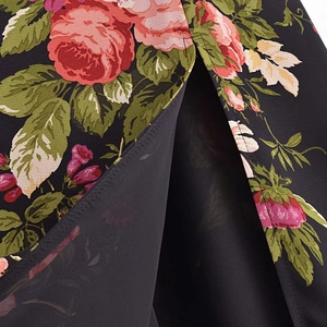 French vintage floral slit dress with rose print and slim fit ruffled design
