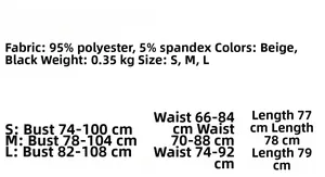 Detailed size chart for lace mesh slim dress showing fabric specs and measurements