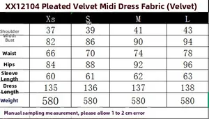 Tableau des tailles détaillé pour robe midi en velours à manches longues du XS au L