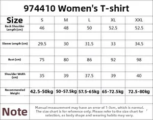 Tabella delle taglie per t-shirt da donna a maniche corte con misure di torace