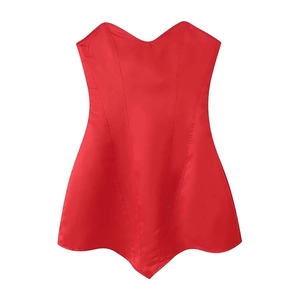 Rotes Satin-Korsett-Oberteil mit Herzausschnitt und spitzem Saum für Damen