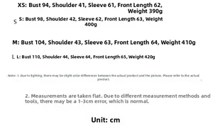 Size chart with measurements in cm for polka dot double-breasted long sleeve blazer jacket