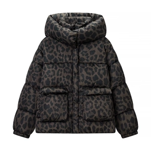 Damen Winter Leopardenmuster Kapuze Pufferjacke Oversize Gesteppter Warmer Wattierter Mantel Mit Taschen Fashion Streetwear Oberbekleidung
