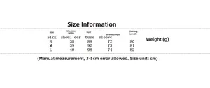 Tableau des tailles détaillé pour la robe à cape avec mesures S, M, L en cm