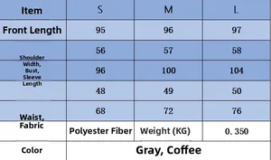 Detailed size chart for fashion long sleeve dress showing S, M, L measurements in centimeters