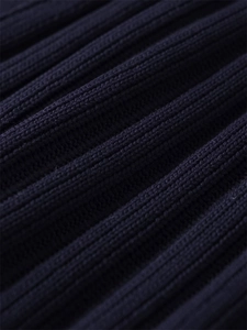 Macro detail of high-quality dark ribbed knit fabric texture for slim fit dresses