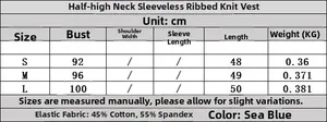 Tableau des tailles pour gilet en maille côtelée pour femme avec mesures et détails