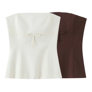 Women's Elegant Strapless Bow Tube Top Slim Fit Solid Color Minimalist Bustier Crop Top For Streetwear Daily Wear Summer Top