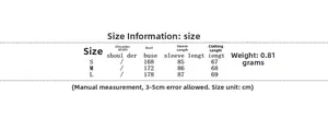 Detailed size chart for street fashion oversized winter coat with fuzzy patchwork