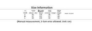 Detailed size chart for street fashion leather jacket including bust and sleeve length