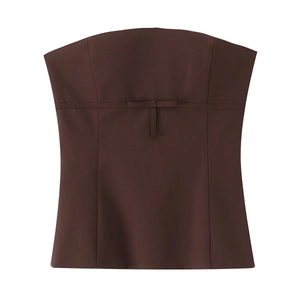 Brown strapless tube top with decorative ribbon bow on a clean white background