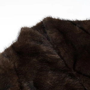 Deep brown faux fur winter coat featuring a high collar and soft plush texture