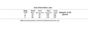 Size chart for strapless dress showing bust and waist measurements in cm