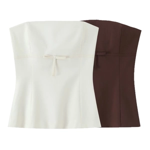 Elegant bow-tie bandeau tops in cream and dark coffee colors with slim tie details