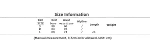 Size chart showing bust, waist, and length measurements for women's printed skirt set