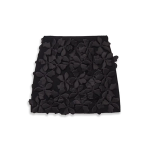 Mini-jupe en Tricot à Appliques Florales 3D Noire pour Femmes Décoration de Fleurs en Satin Élégante Bodycon Streetwear Mode Jupe Courte