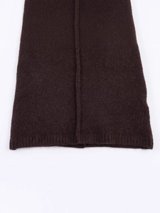 Women's dark brown knit dress with ribbed cuffs and high-quality plush texture detail