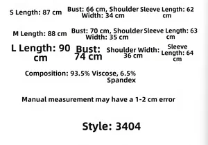 Größentabelle für das Kleid mit Cut-Out-Detail und Maßen für S, M, L sowie Materialangaben