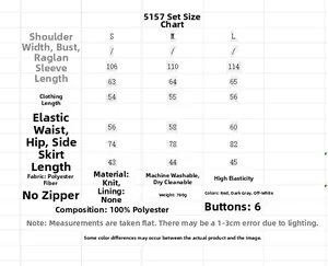 Detailed size chart for women ruffle knit set including S M L top and skirt measurements