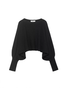 Pull en Tricot Casual Femme Col Rond Manches Longues Bouffantes Élégant Couleur Unie Pull Court Ample Top