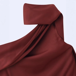 Elegant burgundy backless midi dress made of luxurious satin with a soft drape
