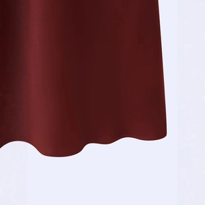 Deep red asymmetric midi dress with smooth fabric and neat hem stitching detail