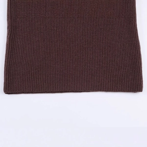 Women solid dark brown knit sweater with scarf detail and ribbed cuffs for autumn winter