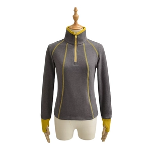 Women's Casual Cotton Blend Thermal Top Half Zip Stand Collar Color Block Slim Fit Long Sleeve T-Shirt Winter Base Layer