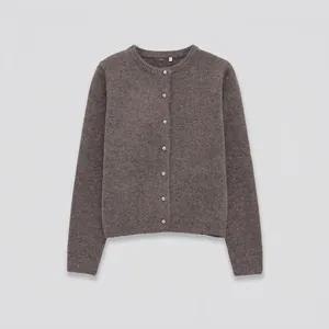 Cardigan da Donna Casual a Girocollo a Maniche Lunghe con Bottoni in Maglia Minimalista Tinta Unita in Poliestere Maglione Top